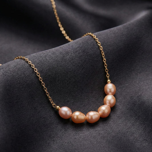Minimalist Freshwater Pearl Necklace, 6 Baroque Pearls, Handmade Daily Wear Pearl Necklace, 18K Gold Plated Bridesmaid Gift, Wedding Jewelry