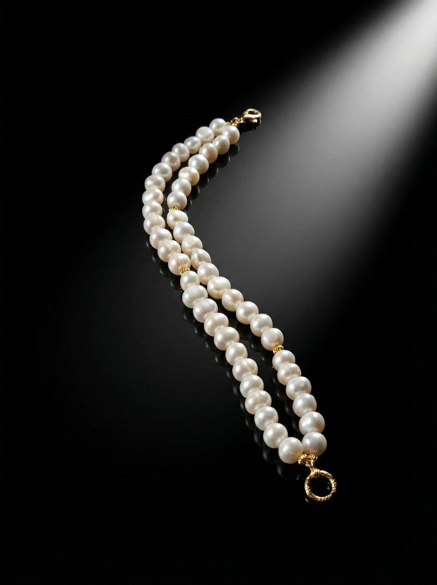 Handmade Double Stranded Real Pearls Bracelet, Semi Baroque Pearls With Tiny Gold Beads, Wedding Anniversary Gift, Bridesmaid Jewelry