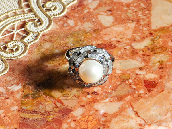 Huge 10mm Real Freshwater Pearl, Unique Freshwater Pearl Flower Ring, Handmade Flower Textured Ring, Wedding Gift For Her, Adjustable band