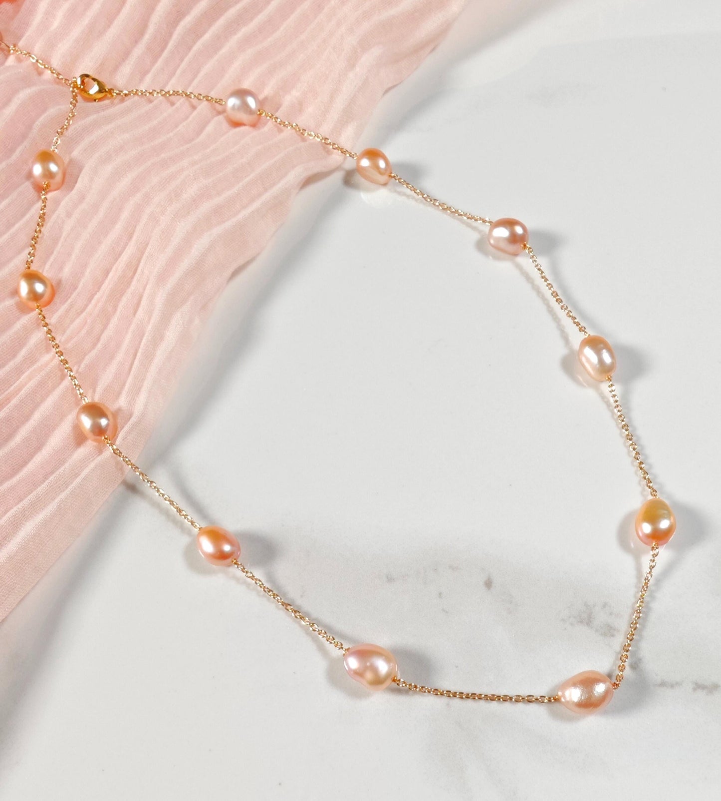 Freshwater Pearl Chain Necklace, Handmade Genuine 7-8mm Baroque Pearls, Multiple Pearl Layering Necklace, Dainty Minimalist Wedding Jewelry