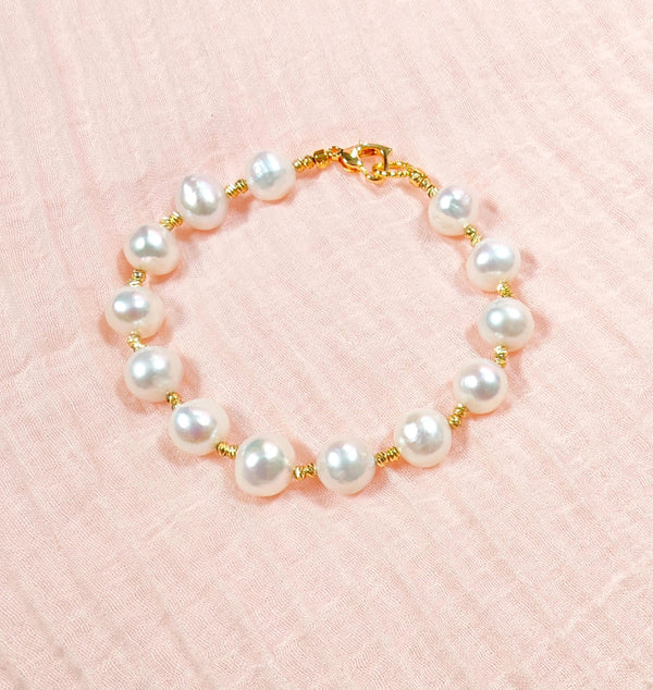 Real Freshwater Pearl Bracelet, Large 9.5-10mm Round White Pearls, Premium Quality Wedding Anniversary Jewelry, Handmade Bridesmaid Gift