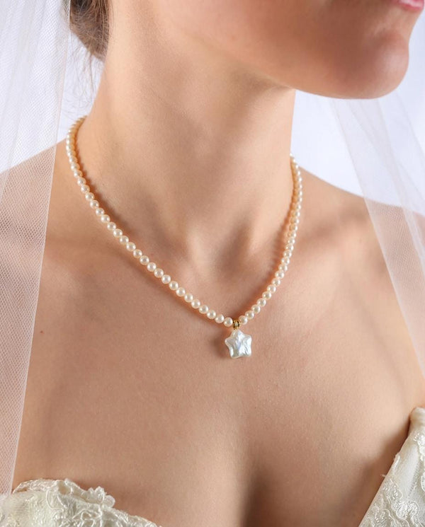 Real Freshwater Star Pearl Necklace, Star Pendant With 4-5 mm Round Pearls, Premium Quality Bridesmaid Wedding Jewelry, Valentine's Day Gift
