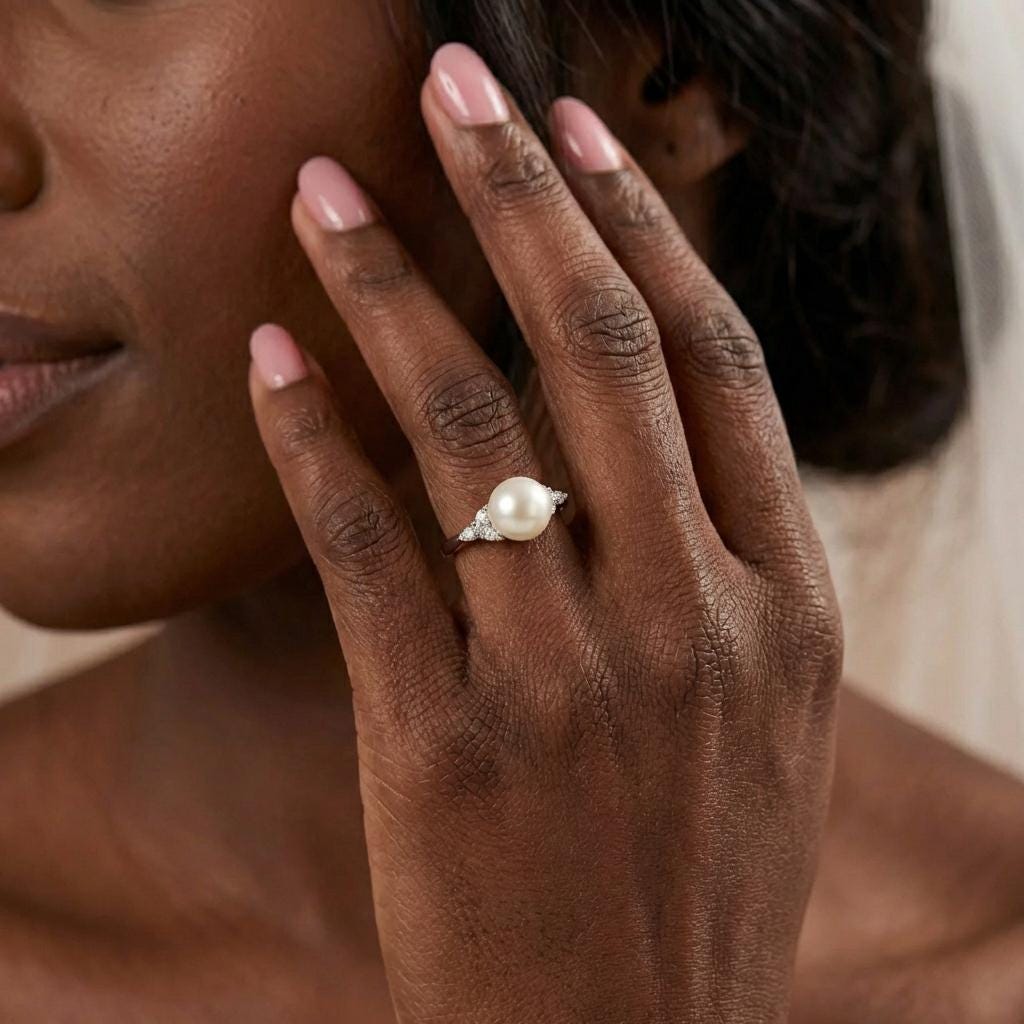 Round Pearl Ring for Women: 10mm Real Pearl Ring, Handmade Silver Stainless Steel Adjustable Statement Ring, Valentine’s Day Gift for Her
