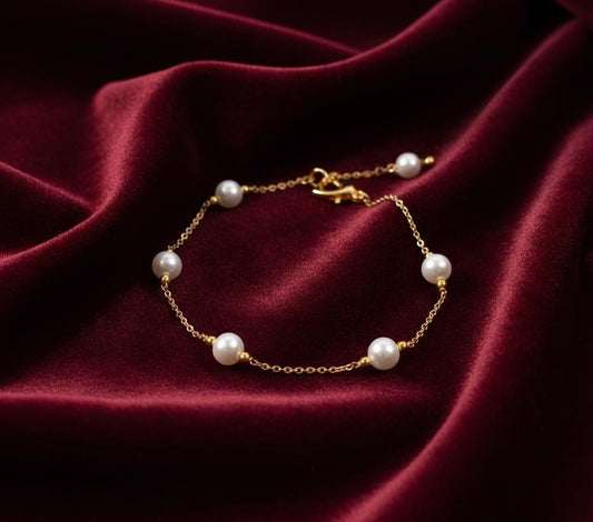 Real Freshwater Pearl Bracelet, Dainty 18K Gold Plated Pearl Beaded Bracelet, Minimalist Jewelry for Bridesmaids
