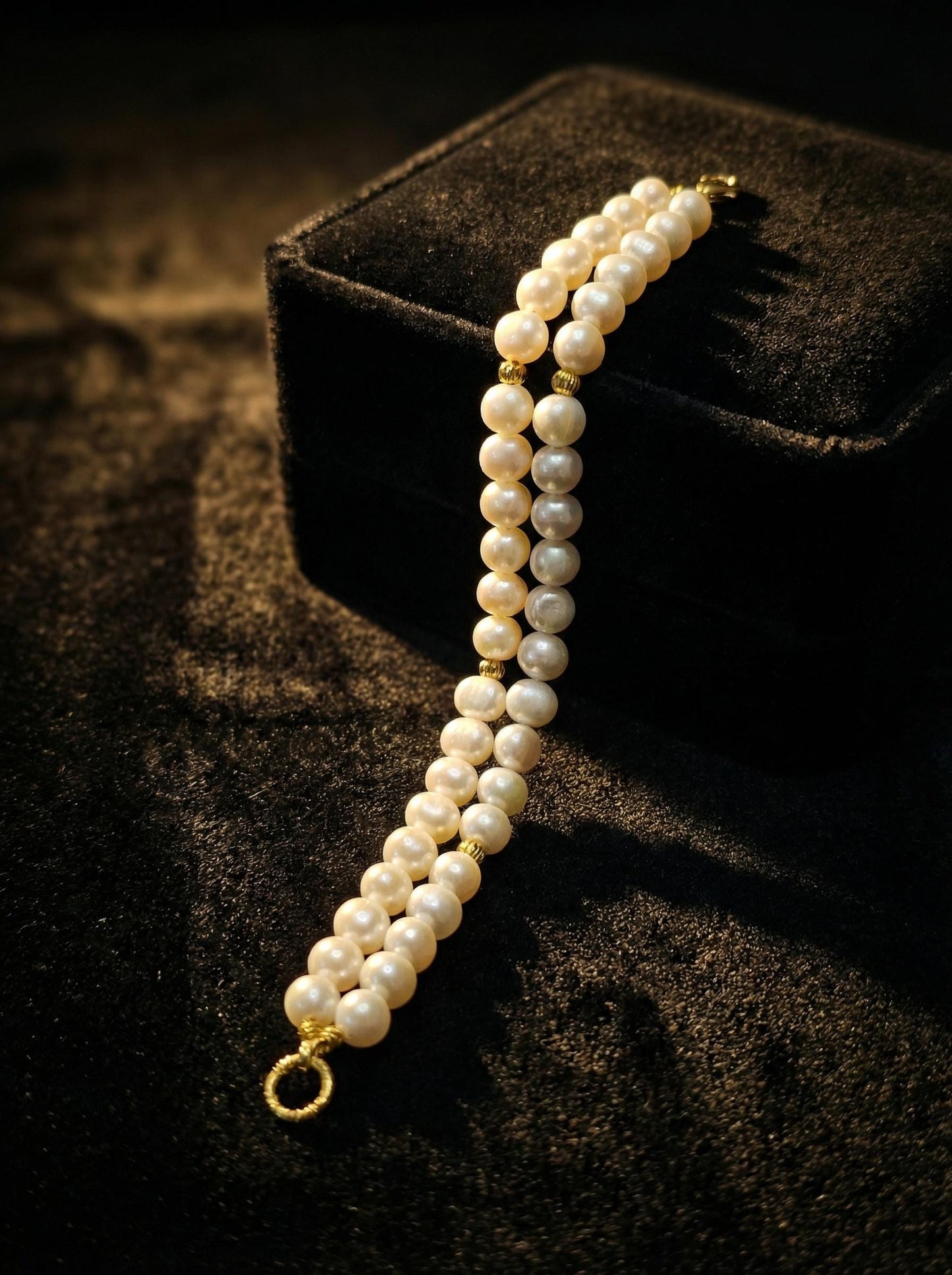 Handmade Double Stranded Real Pearls Bracelet, Semi Baroque Pearls With Tiny Gold Beads, Wedding Anniversary Gift, Bridesmaid Jewelry