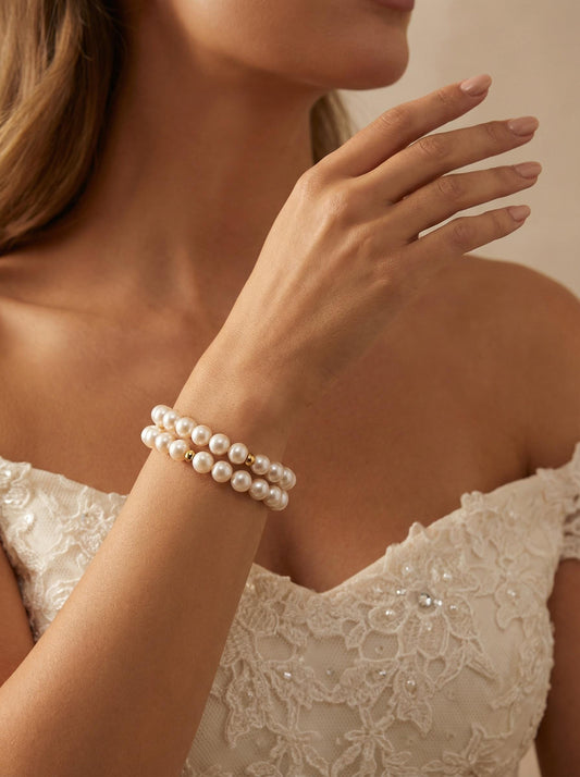 Handmade Double Stranded Real Pearls Bracelet, Semi Baroque Pearls With Tiny Gold Beads, Wedding Anniversary Gift, Bridesmaid Jewelry