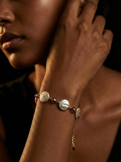 Real AAA High Luster Coin Pearl Bracelet, 15-16mm Coin Shaped Freshwater Pearls, Wedding Anniversary Jewelry and Handmade Bridesmaid Gift