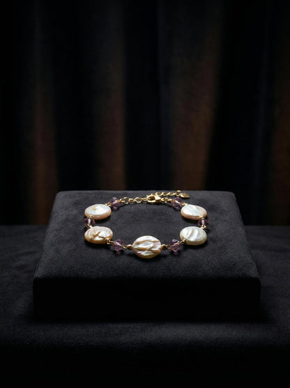 Real AAA High Luster Coin Pearl Bracelet, 15-16mm Coin Shaped Freshwater Pearls, Wedding Anniversary Jewelry and Handmade Bridesmaid Gift