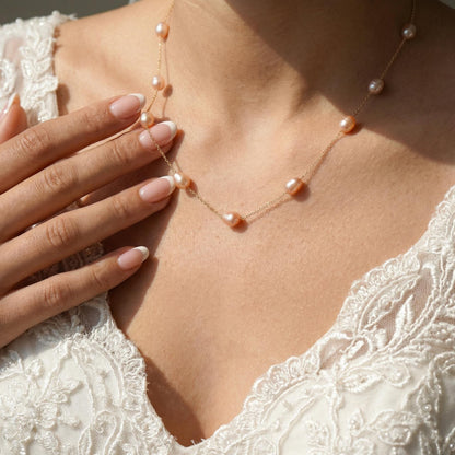 Freshwater Pearl Chain Necklace, Handmade Genuine 7-8mm Baroque Pearls, Multiple Pearl Layering Necklace, Dainty Minimalist Wedding Jewelry