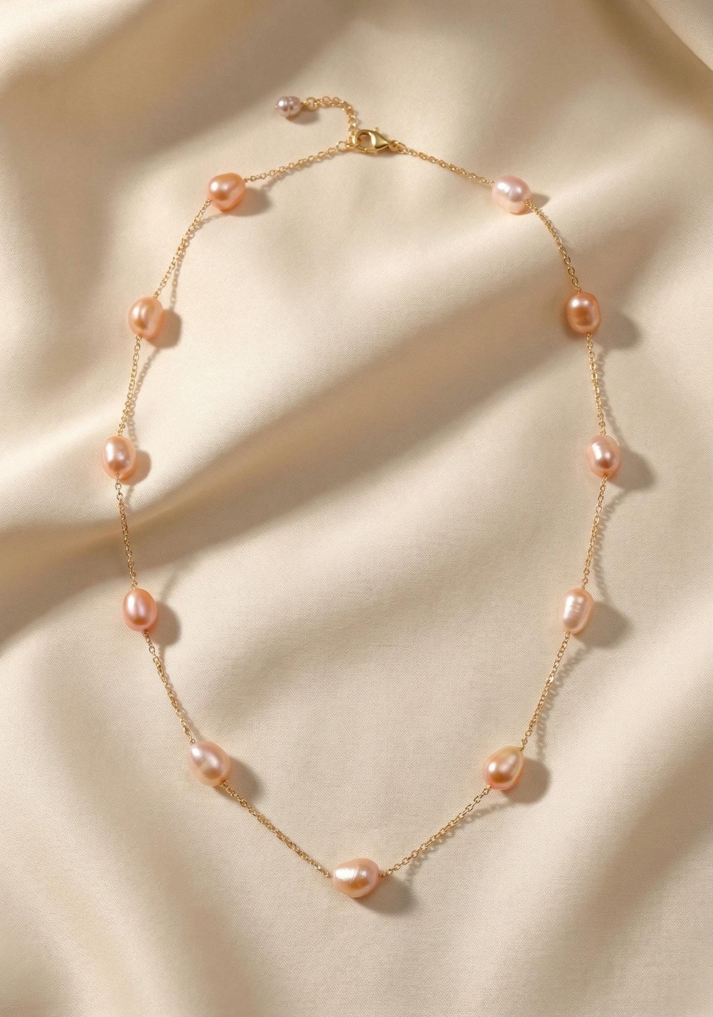 Freshwater Pearl Chain Necklace, Handmade Genuine 7-8mm Baroque Pearls, Multiple Pearl Layering Necklace, Dainty Minimalist Wedding Jewelry