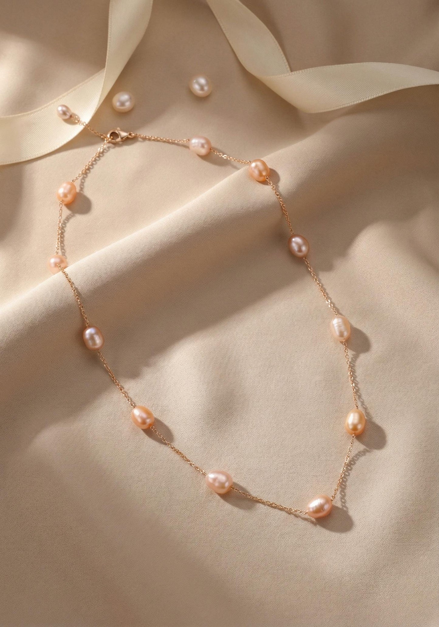 Freshwater Pearl Chain Necklace, Handmade Genuine 7-8mm Baroque Pearls, Multiple Pearl Layering Necklace, Dainty Minimalist Wedding Jewelry
