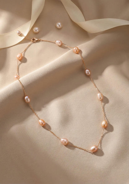 Freshwater Pearl Chain Necklace, Handmade Genuine 7-8mm Baroque Pearls, Multiple Pearl Layering Necklace, Dainty Minimalist Wedding Jewelry
