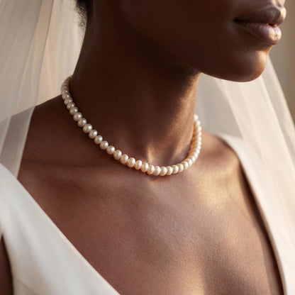 AAA+ Real 6-7 mm Pearl Necklace, Handmade Pearl Choker Necklace, Premium Quality, Hypoallergenic, Timeless Wedding Bridesmaid Jewelry Gift
