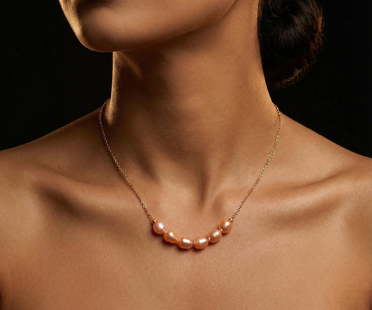 Minimalist Freshwater Pearl Necklace, 6 Baroque Pearls, Handmade Daily Wear Pearl Necklace, 18K Gold Plated Bridesmaid Gift, Wedding Jewelry