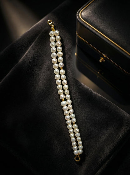Handmade Double Stranded Real Pearls Bracelet, Semi Baroque Pearls With Tiny Gold Beads, Wedding Anniversary Gift, Bridesmaid Jewelry